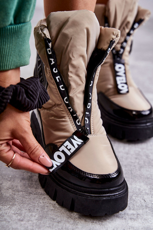 Жіночі теплі зимові черевики на блискавці бежево-чорного кольору Marit