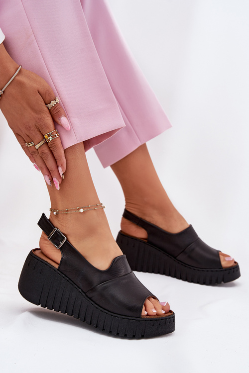 Жіночі Сандалі З Природної Шкіри На Танкетці Artiker Чорні 54C0791