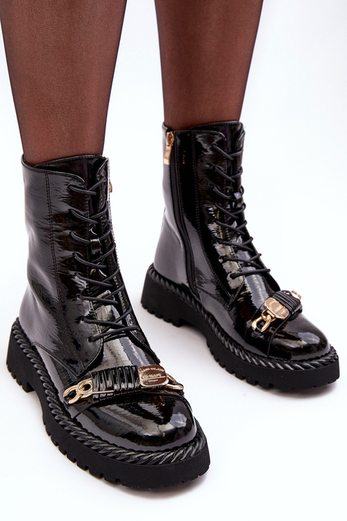 Чоботи жіночі лаковані робочі з декором чорні SBarski MR870-67