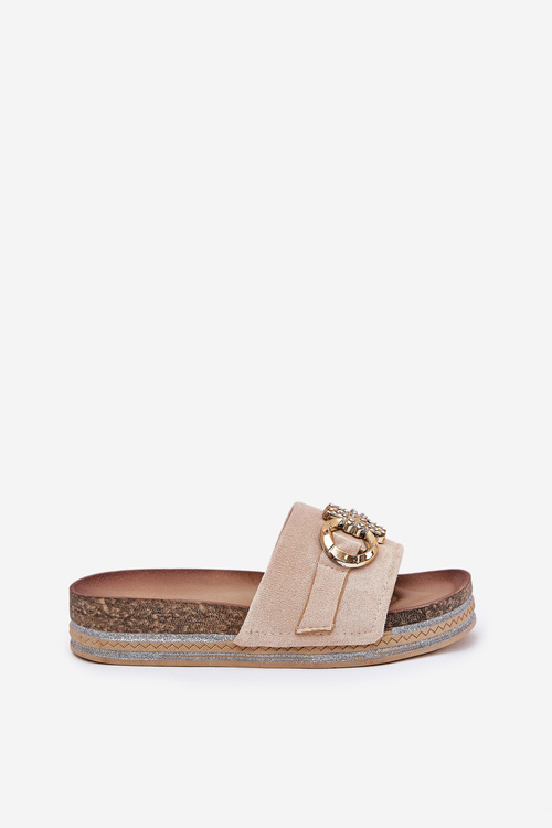 Жіночі Сандалі На Платформі З Блискітками І Золотою Декорацією Бежеві Rilirea