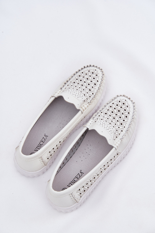 Шкіряні Жіночі Мокасини З Прорізним Візерунком Vinceza 88028 Білі