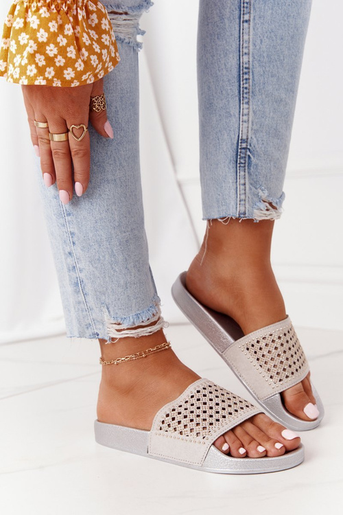 Жіночі гумові тапочки з паєтками сірі Tonya