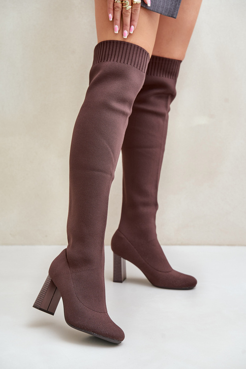 Чоботи вище коліна на каблуці Темно-зелені Esanira