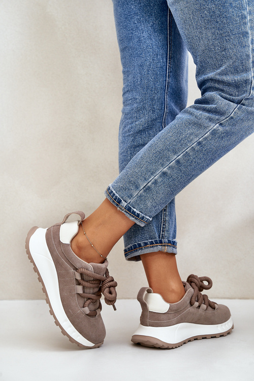 Жіночі замшеві кросівки на товстій шнурівці бежеві Artiker 54C1409