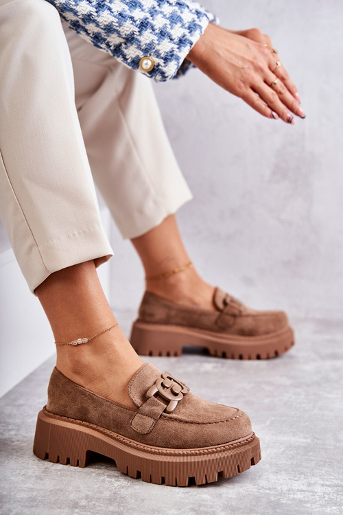 Жіночі броги замшеві з декором темно-бежеві Leeza