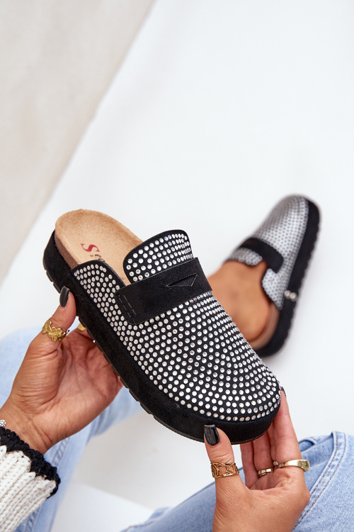 Жіночі сандалі, прикрашені цирконіями, на чорній платформі Deorani