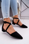 Жіночі замшеві балетки з гострим носом чорні Vontare