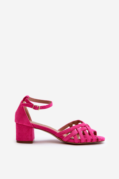 Жіночі босоніжки з еко-замші кольору фуксії на низькому каблуці Monsha