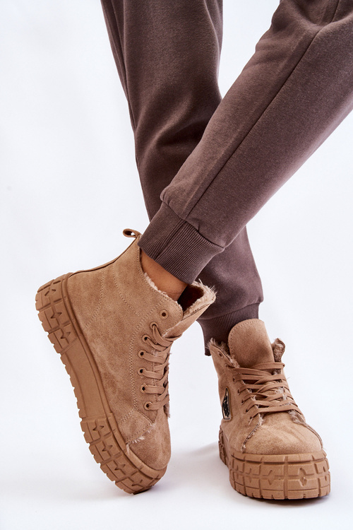 Бежеві утеплені замшеві кросівки Evren