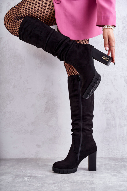 Класичні замшеві чоботи на блискавці чорні Laylah