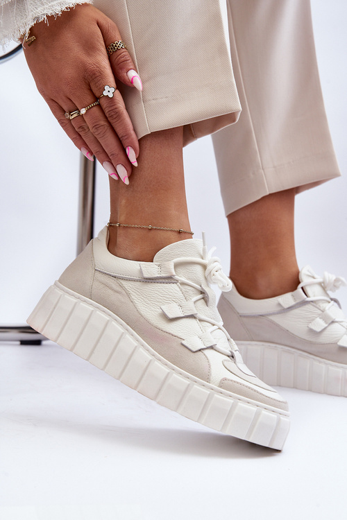 Жіноче шкіряне спортивне взуття на платформі M01/1 Zazoo світло-бежевий