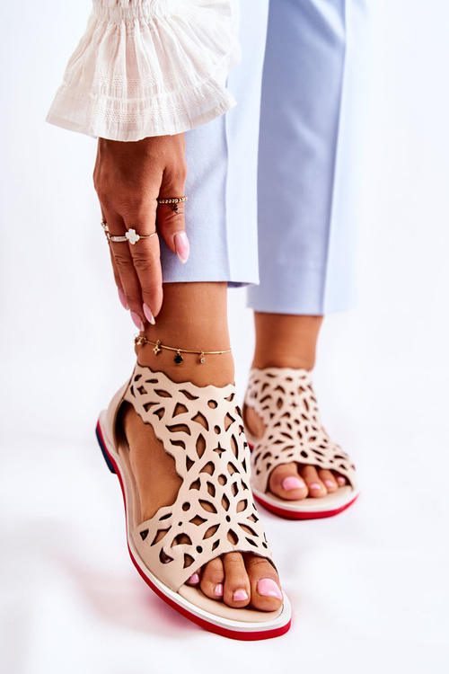 Шкіряні ажурні босоніжки Beige Alima