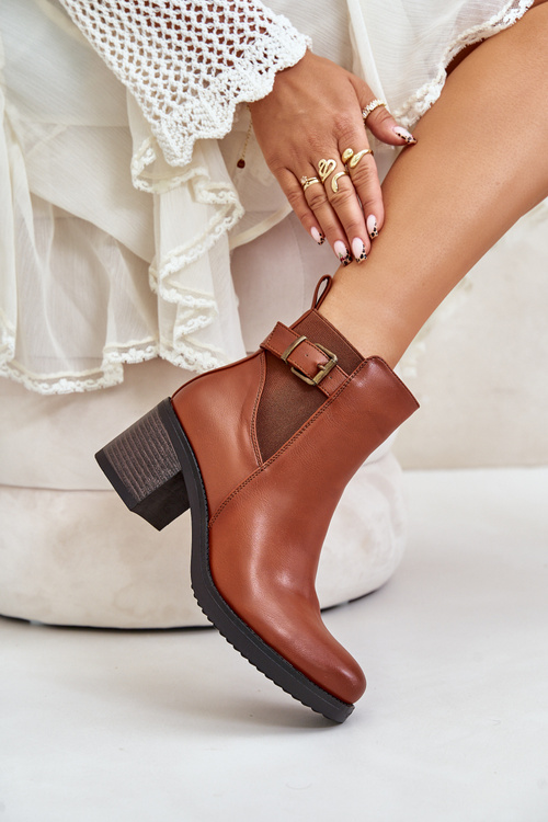 Утеплені чоботи на підборах з екошкіри з пряжкою Camel Eriliana