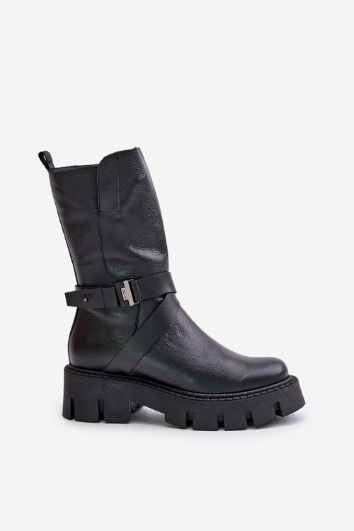 Теплі жіночі черевики з натуральної шкіри чорного кольору Laura Messi 2859