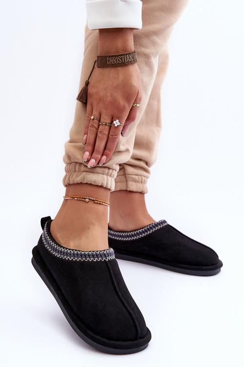 Жіночі замшеві тапочки з хутром чорного кольору Polinna