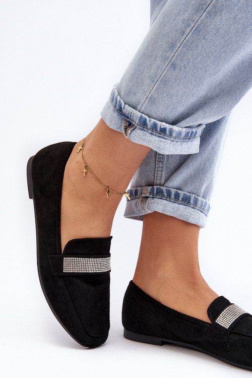 Жіночі чорні лофери зі стразами Ralrika