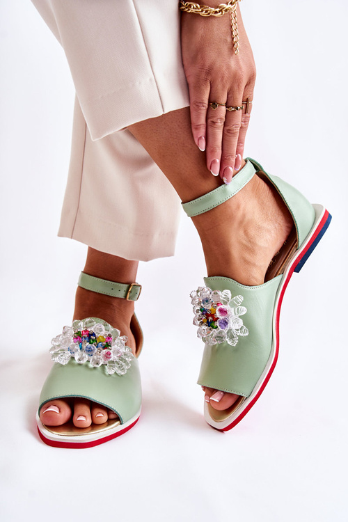 Жіночі шкіряні босоніжки з декором Green Nevassa