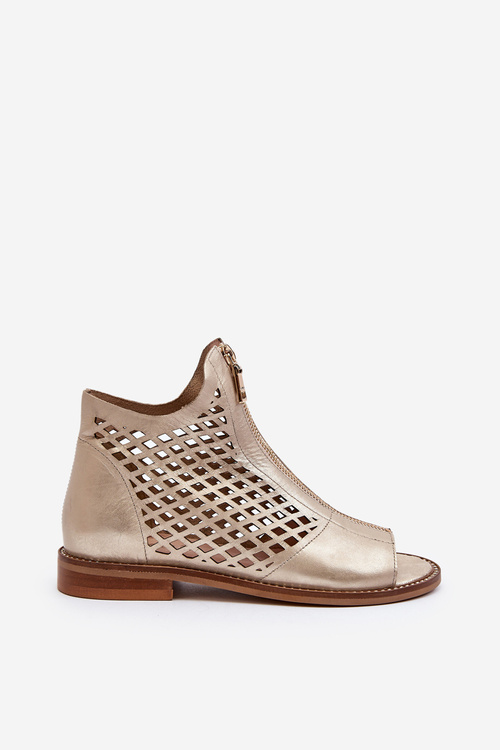 Шкіряні босоніжки з вирізом і блискавкою, золото Zazoo 977/L