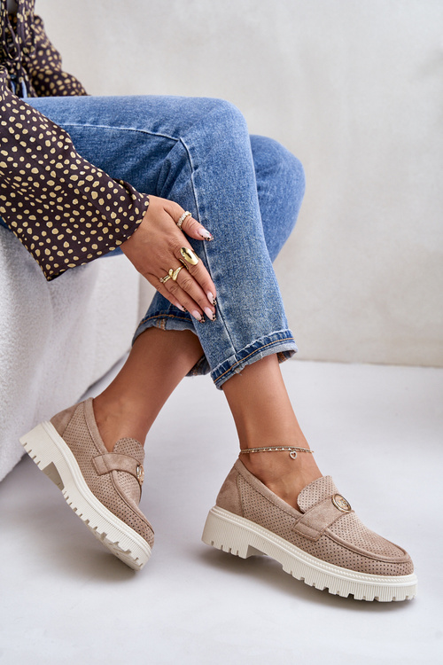 Жіночі лофери із золотистими деталями кольору хакі Arilva