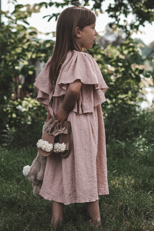 Модні дитячі босоніжки з квіточками Бежево-золоті полі