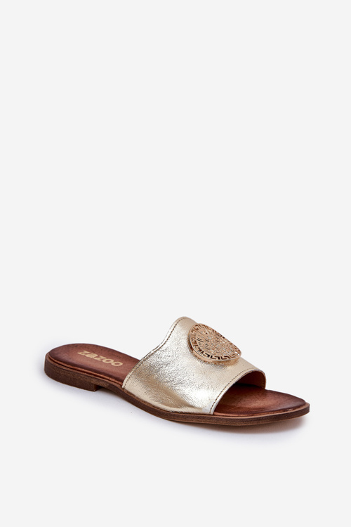 Zazoo 2938 Шкіряні Сандалі На Плоскому Каблуці З Декором Золоті