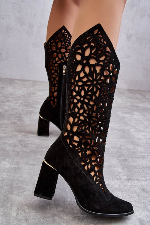 Замшеві ажурні черевики Leski Shoes 3234 Чорні