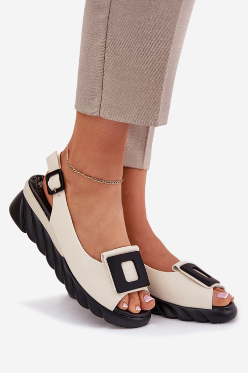 Шкіряні Жіночі Сандалі На Платформі з Декором Artiker 56C1570 Бежеві