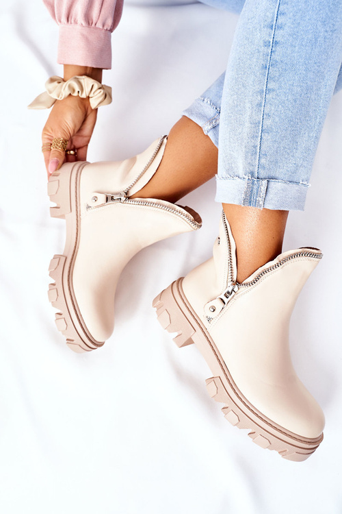 Чоботи жіночі на блискавці Бежеві Ритм