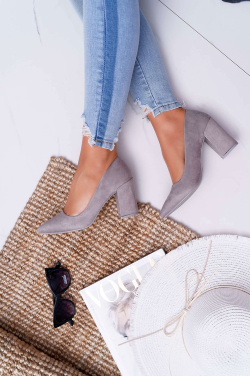 Жіночі босоніжки на шпильці замшеві сірі Neshka