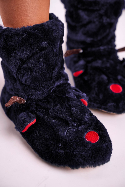 Різдвяні утеплені тапочки з оленями темно-синього кольору Рудольф