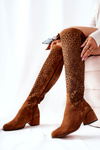 Ажурні замшеві високі чоботи коричневого кольору Hekilea