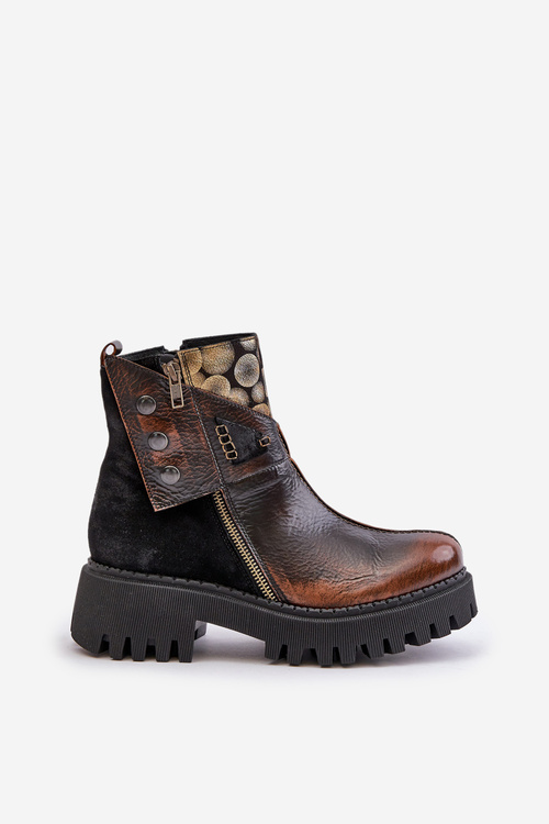 Шкіряні утеплені ботильйони на платформі та підборах Maciejka 06140-25 золото-чорні