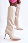 Шкіряні Чоботи На Шпильці Бежеві Rissa 