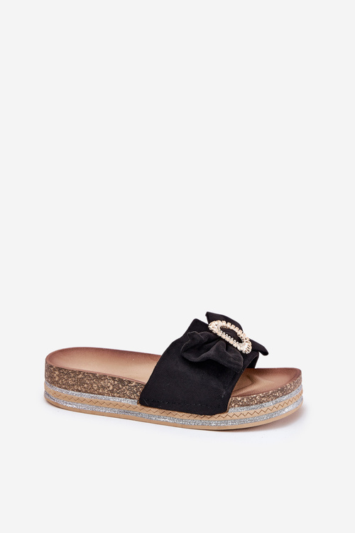 Жіночі Сандалі На Платформі З Бантом І Декоративною Брошкою Чорні Lenela