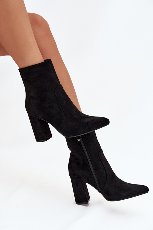 Теплі жіночі чоботи на підборах з еко замші чорні Pralina