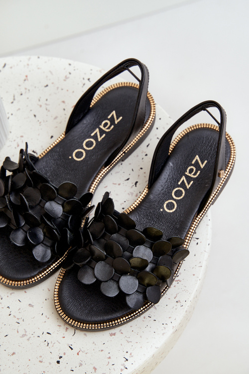 Шкіряні Сандалі На Плоскому Каблуці Zazoo 40425 Чорні