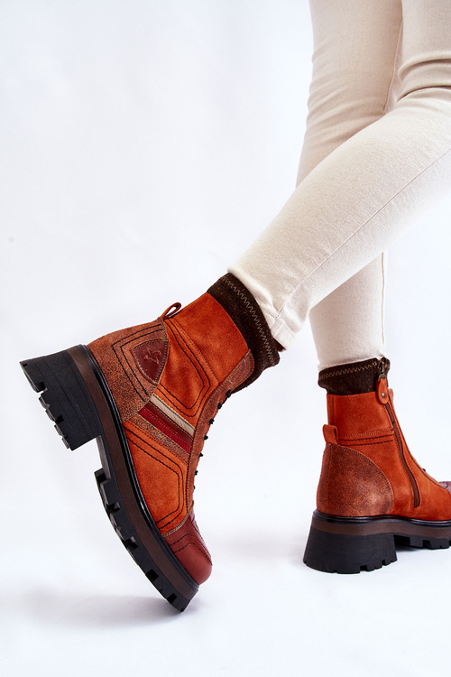 Жіночі шкіряні чоботи на підборах Maciejka 05624-08 оранжево-коричневі