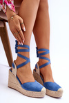 Босоніжки на високій танкетці синього кольору Lendy