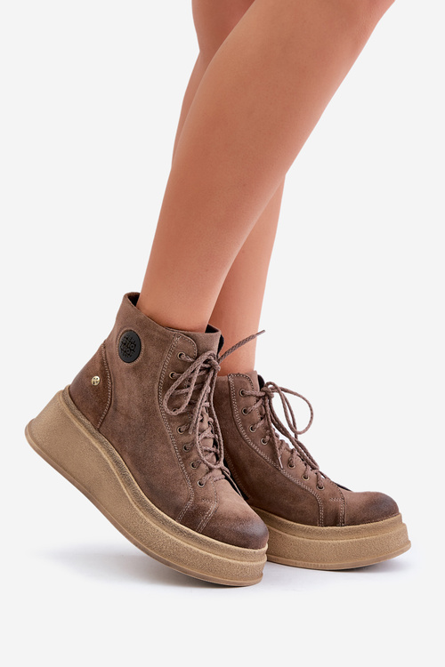 Замшеві ботильйони на масивній платформі Maciejka 06309-02 Темно-коричневі