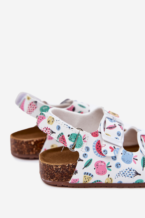 Дитячі сандалі на корковій підошві з пряжками фрукти білі Thessa