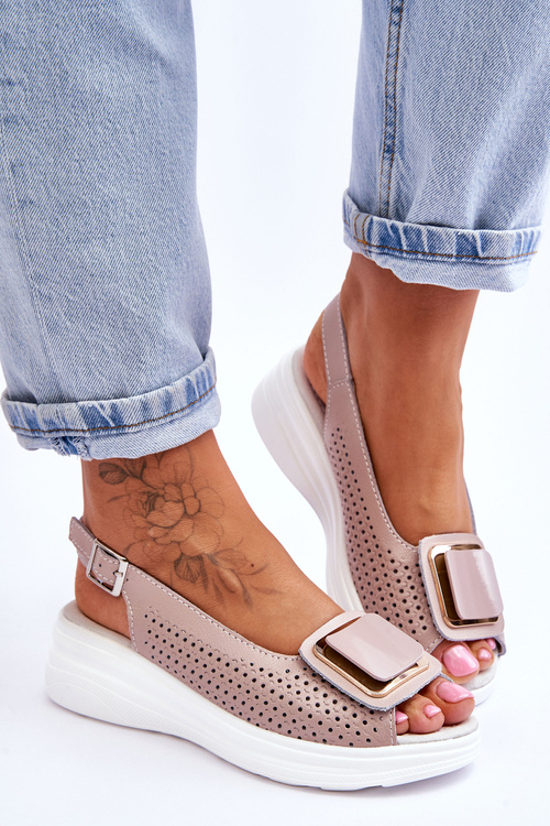 Ажурні шкіряні босоніжки S.Barski BN291 Рожеві