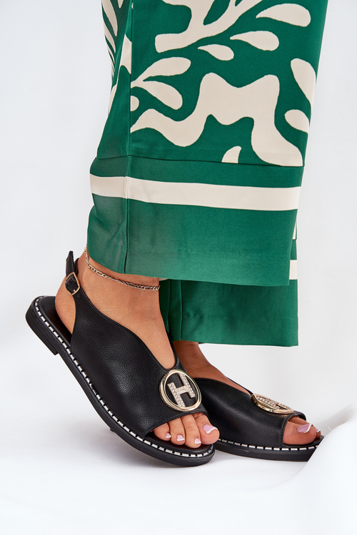 Площині Елегантні Сандалі З Декором Чорні Iseliria