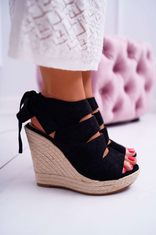 Жіночі босоніжки на анкерній лляній зав'язці чорного кольору Cantare