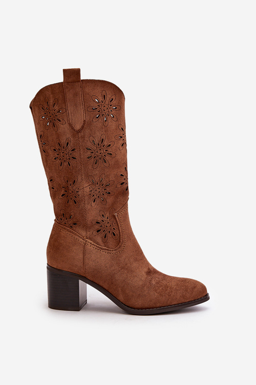 Жіночі перфоровані чоботи з еко замші коричневого кольору Nevilos