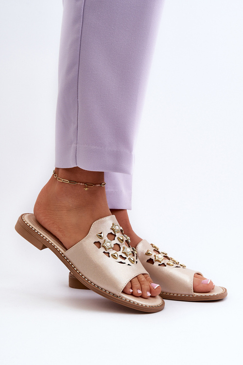 Блискучі жіночі тапочки з декором S.Barski KV27-063 золото