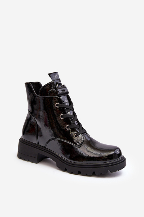 Жіночі лаковані чоботи на блискавці SBarski HY93-91 чорні