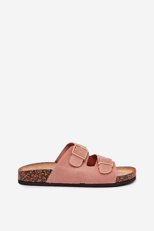 Жіночі сандалі на корковій платформі з золотими пряжками рожеві Lisavionea