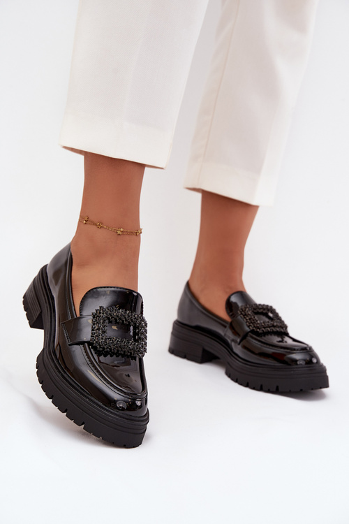 Лаковані жіночі мокасини з оздоблювальною пряжкою Чорні Luvianne