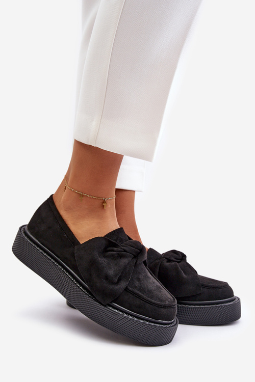 Жіночі мокасини на платформі з бантом чорного кольору Naivine