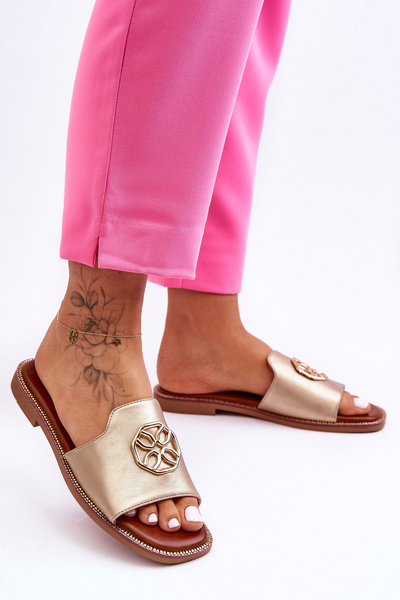 Жіночі класичні босоніжки на плоскій підошві золото Ларот